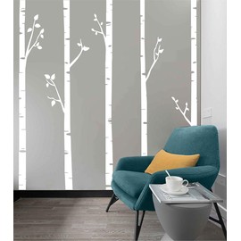 244cm Tall Unique 5 White Birch Trees with Branches Huge Size Wall Stickers for Kids Room Nursery Baby Wall Decals D641 (White)