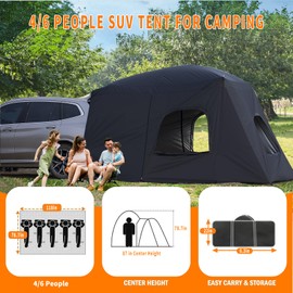 ZONGTI SUV Tent for Camping - 4-6 Person Waterproof Windproof Tailgate Tent (118" L x 78.7" W x 78.7" H, Black) Universal Fit for Most SUVs, Trucks & Vehicles for Road Trips & Family Adventures