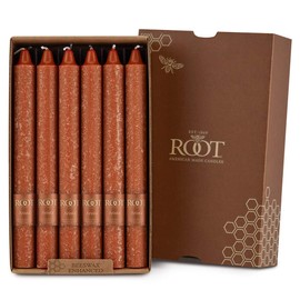 Root Candles 12-Count Unscented Dinner Candles Dripless Beeswax Enhanced Timberline™ Arista™ Boxed Candle Set, 9-Inch, Rust