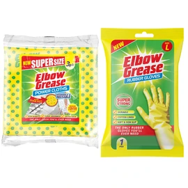 Household Cleaning Power Cloths with Scrub Dots Washable Reusable Non-Scratch Extra Thick Super-Size Pack of 3 & Rubber Gloves Cotton Lined Extra Super Strong Soft and Non–Slip Yellow Size - Large