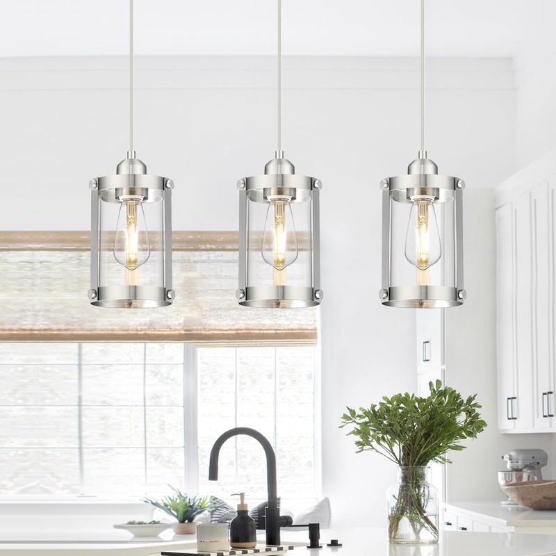 Osimir Brushed Nickel Pendant Lights Kitchen Island 3 Pack, Modern