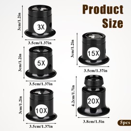 5Pcs Jewelry Loop Magnifier, Portable Monocular Jewelry Loupe Optics with 30 X 36 mm Lens for Reading Newspaper Craft Coins Textile Watchmakers Repair (5X 10x 15x 20x)