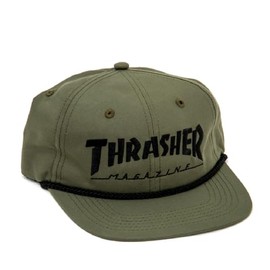 Thrasher Skateboard Magazine Snapback Rope Skate Hat, Olive/Black, One Size