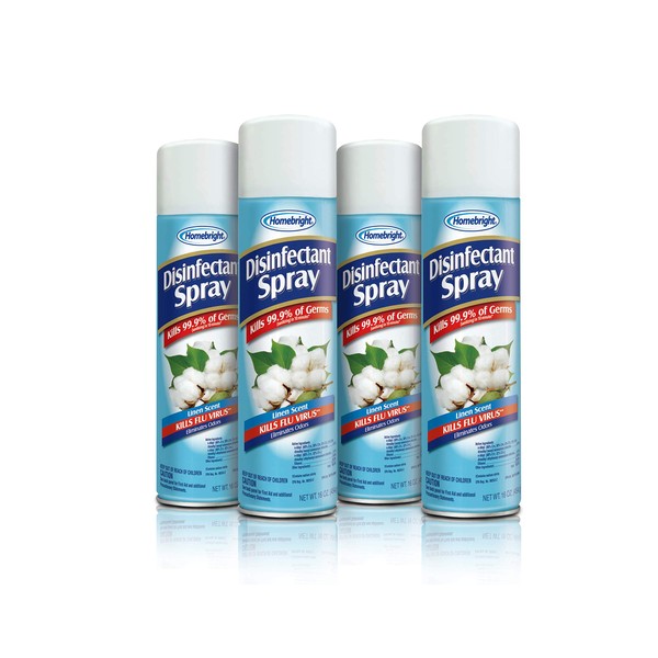Homebright Premium Disinfectant Aerosol Spray - Kills 99.99% of Viruses & Bacteria | Odor Eliminator | Linen Scent | 4 Pack | 16oz Each