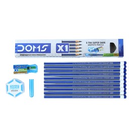 Doms X1 X-Tra Super Dark Pencils 1 Pack - 10 Pencils - 1 Eraser + 1 Sharpner + 1 Protection Cap Free