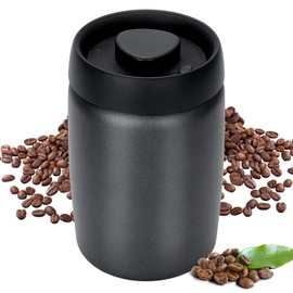 Cozary Stainless Steel Coffee Container, 1.2 L Vacuum Coffee Canister, Airtight, Coffee Beans Container with Vacuum Pump Lid, Airtight & Fresh, for Coffee Beans, Tea, Nuts, Seasoning (Black)