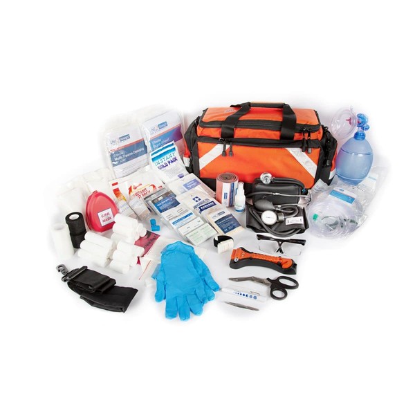 LINE2design First Aid EMT First Responder Kit - Emergency Response Tactical Trauma Bag - Elite Paramedic EMS First Responder Medical Complete Rescue Supplies Home Health Aides - Orange