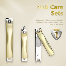 Wanmat Juego de cortaúñas, cortaúñas de acero inoxidable extra afilado para uñas y uñas de los pies, cortaúñas profesional para uñas gruesas o encarnadas, 3 cortadores de uñas para mujeres y hombres(dorado)