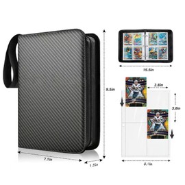 Trading Card Binder 4 Pocket, Collectible Trading Card Albums with 50 Removable Sleeves-Can Hold 400 Cards for Baseball, Soccer, Basketball, Football, Game Cards, Black