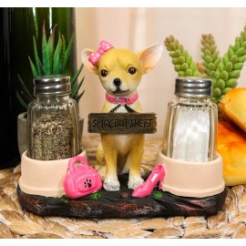 Ebros Hot & Spicy Pink Girl Chihuahua Glass Salt Pepper Shakers Holder Figurine