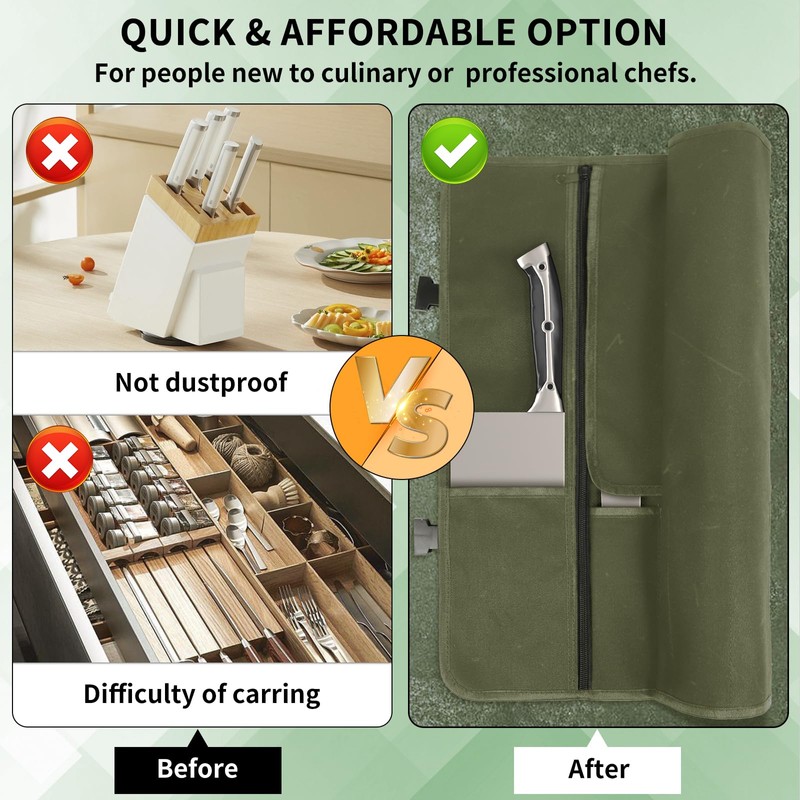 lelezone Chef Knife Roll Bag,Waterproof Waxed Canvas Knife Case Holds,Knives