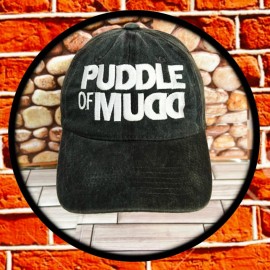 PUDDLE OF MUDD LOGO BLACK STONE WASH EMBROIDERED DAD’S HAT ADJUST. BACK