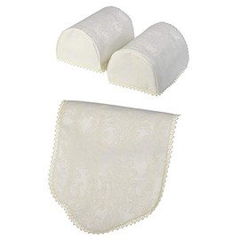 Classic Home Store Jacquard Damask Antimacassar Pair of Standard Round Arm Caps & 1 Chair Back Set (Cream)