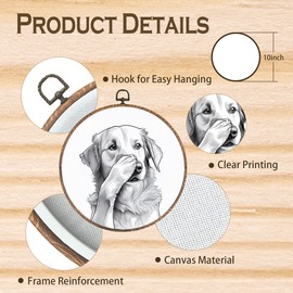 Tzhim Funny Golden Retriever Bathroom Round Wall Art, Golden Retriever Gifts Round Wall Decor Framed, Funny Dog Canvas Wall Sculptures for Bathroom Washroom Restroom Decor, 10x10 Inch