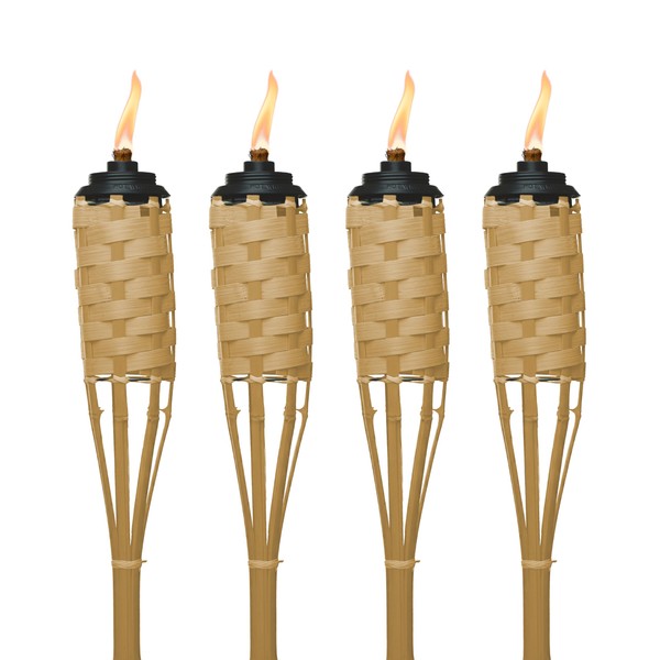 TIKI Bamboo Tiki Torches 4-Pack – Weather-Resistant Outdoor Décor with