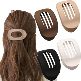 4 Pinzas para el Pelo Plano para las Mujeres, French Flat Round Clip para el Pelo Grueso o Fino, Flat Hair Claw Clips, Round Lay Down Hair Clips, Matte Large Lay Flat Hairs Clip (4pcs-A)