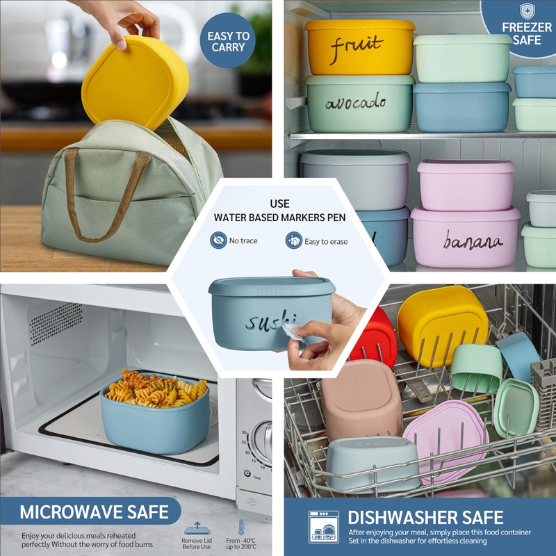 ISSEVE 12Pcs/Set Nesting Silicone Food Storage Containers with Lids, BPA
