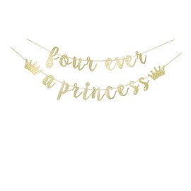 SNFHWL Four Ever A Princess Banner, Princess 4th Birthday Party Decoration, Baby Girls Four Years Old Birthday Party Sign Bunting Garlands Supplies Backdrops