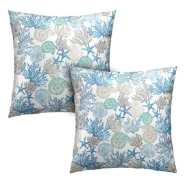 Cryfox Nautical Coastal Pillow Covers Summer Beach Throw Pillow Cover Ocean Themed Seashell Coral Starfish Cushion Cover Navy Blue Beachy Pillowcase for Couch Bed Sofa Cushion Home 18x18 Set of 2