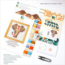 Vehicles Collection CS1651 - Counted Cross Stitch KIT#2 Prime. Set of Threads, Needles, AIDA Fabric, Needle Threader, Embroidery Clippers and Printed Color Pattern Inside.