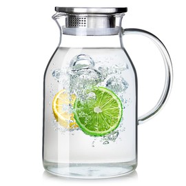 Abdodar 68oz Glass Pitcher with Lid and Handle - High Heat Resistance Glass Water Pitcher for Hot/Cold Water & Iced Tea (2.0L)