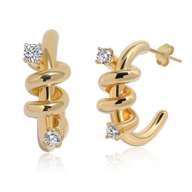 Meissa Dainty Twist Statement Earrings for Women Gold Plated Hoop Earrings Lightweight Loop Earrings Diamond Stud Earrings Jewellery for Autumn Winter, Gold