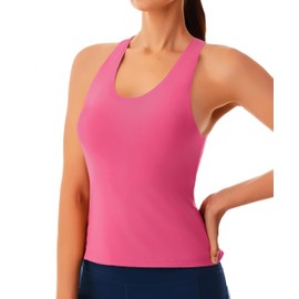 Workout Tank Top with Built-in Bra for Women – Cross Back Athletic Yoga Tops Breathable Stretchy Sports Camisole for Gym Pilates Rose