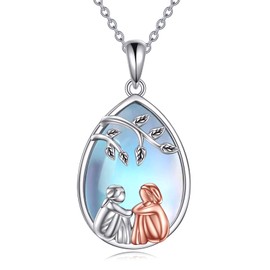 VONALA Sister Necklace for Women 925 Sterling Silver Teardrop Pendant Moonstone Jewellery Friendship Birthday Gifts for Sister Daughter Friend (B-Sister Necklace)