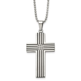 IceCarats Stainless Steel Black Diamond Holy Cross Necklace Religious Pendant Jesus Christ Charm 22 inch Ball Link Chain