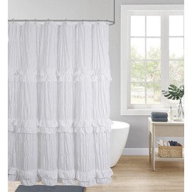 YINFUNG White Ruffle Shower Curtain, Shabby Chic Vintage Bathroom Curtains Victorian Girly Cute Aesthetic Boho Farmhouse French Country Lace Decor 72x72 inches