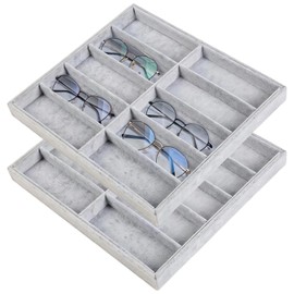 Toyosport 2 PCS Sunglasses Organizer Trays, 10 Grids Velvet Eyewear and Watch Holder, Stackable Drawer Display Tray for Women’s Accessories, Glasses Display Box for Closet, Dresser, Vanity