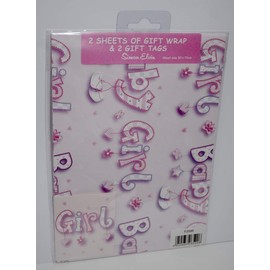 Simon Elvin - 2 Sheets of Gift Wrap and 2 Gift Tags - Baby Girl/Pink