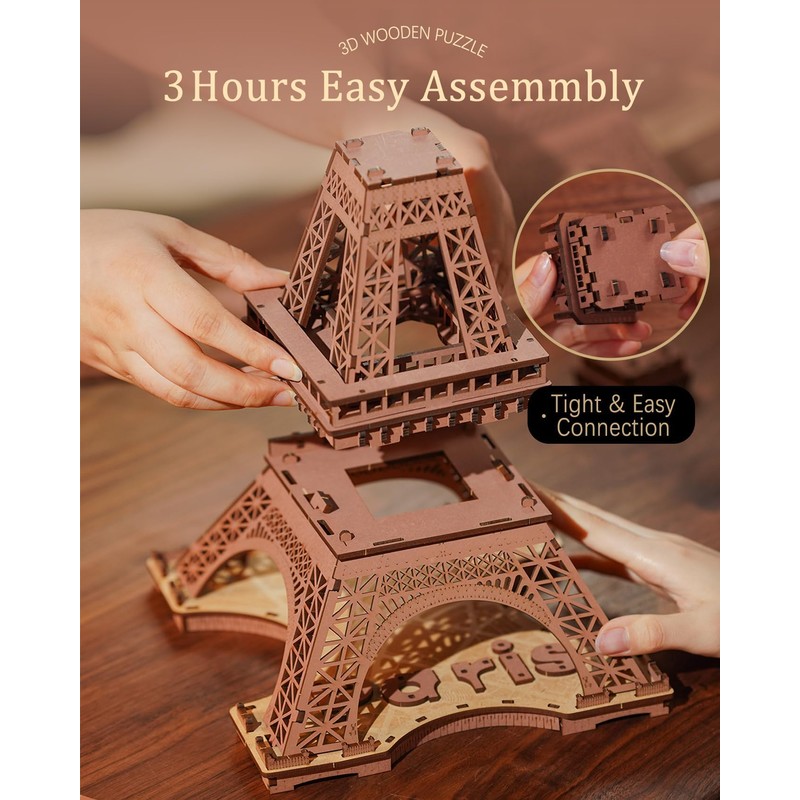 Rolife 3D Wooden Puzzles for Adults, Large Eiffel Tower Set-LED
