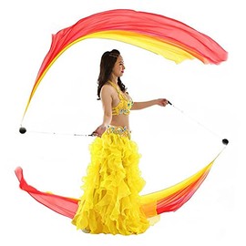 Nimiman 2Pcs Silk Veil+2 Pcs Poi Chain Ball Women Belly Dance Silk Veil Poi Streamer Stage Prpos