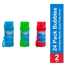 BubblePlay Bubble Blower Bottles with Wands - 24 Pack 2 Oz Bottles of Bubble Solution with Wands for Kids - Outdoor Summer Fun, Birthday Party Favors (24 Pack)