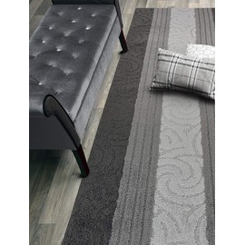 Custom Size Hallway Runner Rug, Slip Resistant, 26 Inch Wide X Your Choice of Length, Scroll Anthracite, 26 Inch X 10 feet