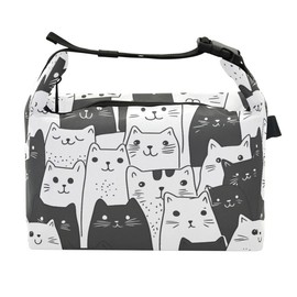 JUMBEAR Cute Cartoon Cat Insulated Lunch Bag with Buckle,Lunch Box for Men/Women, Water-Resistant Leakproof Cool Bag for Work School Picnic
