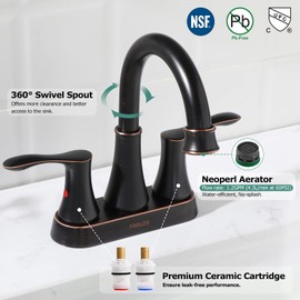 PARLOS Swivel Spout 2-Handle Lavatory Faucet Bathroom Sink Faucet with Metal Pop-up Drain and Faucet Supply Lines, Oil Rubbed Bronze, 1.2 GPM