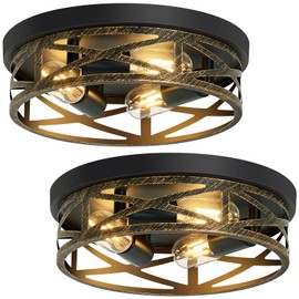 SKEJAO Flush Mount Ceiling Light Fixture,13 inch Rustic Metal Black 3-Light Hallway Light Fixtures Ceiling,Vintage Light Fixtures Ceiling Mount for Farmhouse,Kitchen,Hall (2 Pack)