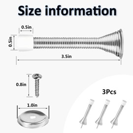 3pcs Spring Door Stops, Bendable Metal Door Stoppers with Anti-Slip Rubber Heads Screws Base, Long Door Springs for Protect Walls and Doors
