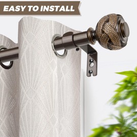 USFOOK Curtain Rod 32 to 58 Inches (2.6-4.8ft), 7/8 Inch Telescoping Splicing Curtain Rods for Windows 20 to 53 Inch, Bronze Drapery Rod with Leaf Finials