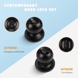 KNOBWELL 10 Pack Matte Black Door Knobs Privacy Door Knob, Bed and Bath Door Knob Door Lockset, Locking Door Knob, Interior Door Knob