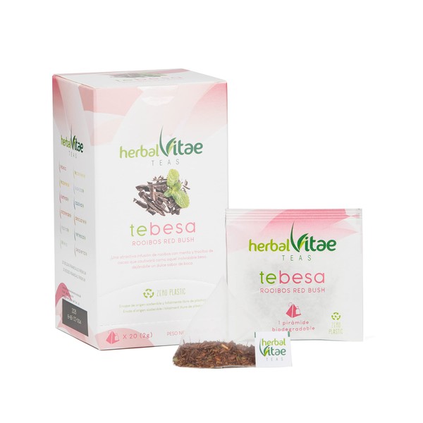 Té Rooibos Herbal Vitae - Te Besa | 2 Cajas | 40 Bolsitas de Té Pirámides | Té Rooibos con menta y chocolate | Té antioxidante natural