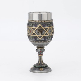 Veronese Design 7" Tall Star of David Menorah Kiddush Shabbat Chalice Cup Resin Sculpture Pewter Finish