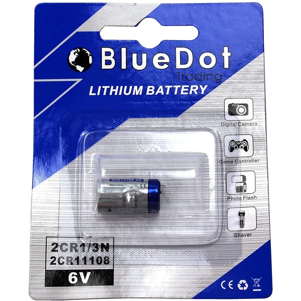 BlueDot Trading Single Pack 2CR1/3N Lithium Cell Replacement Battery 6.0V Low-Power Consumption for Dog Collar, Cameras, Calculators, Keyless Entry, and More