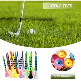 Amaezorx 20pcs Plastic Golf Tees with Rubber Cushion Top - Reduce Friction & Side Spin, High-Visibility Golf Simulator Tees, 2 Sizes (83mm/70mm) Random Color