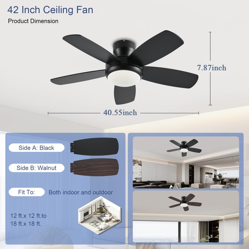 KNUN 42 Inch Ceiling Fan with Light and Remote/App Control,