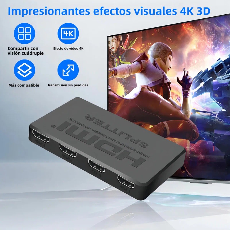 Splitter HDMI Qzgyoool 4K 1x4 Salidas Plug and Play Compatible