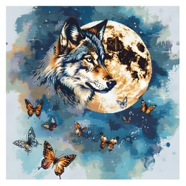 Xinpinzhou Wolf 11ct Cross Stitch, 11 Count Counted Stamped Pre Printed Cross Stitch Embroidery Kits for Adults Beginners Starter Advanced Easy Crossstitch Animal Patterns Set Wall Decor 40x40 cm