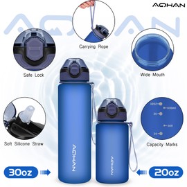 AOHAN Water Bottle 1L with Leak Proof Flip Top Lid, BPA Free Sport Drinking Bottle with Straw, Dishwasher Safe Water Bottle Non-Toxic Water Jug with Carrying Strap